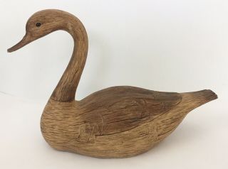 Primitive Country Large White Goose Bent Neck Duck Swan Decoy Figurine Resin