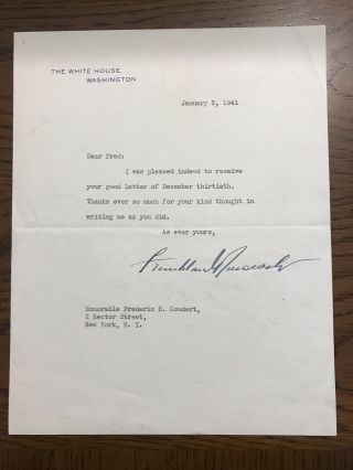 Franklin D.  Roosevelt 1941 Typed Letter Signed As President - White House - Fdr