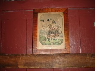 An Early Currier & Ives Print,  3 Dancing Ladies,  Tiger Maple Frame