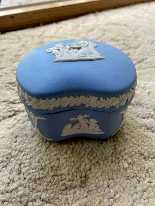 Lovely Vintage Wedgwood Kidney - Shaped Blue Jasperware Trinket Jewelry Box