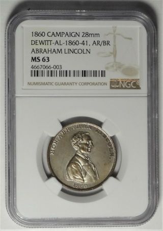 1860 Abraham Lincoln Presidential Political Campaign Medal Ngc Ms63 Al - 1860 - 41