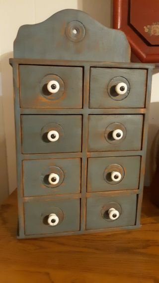 Vintage 8 Drawer Apothecary Cabinet - Old Style Primitive Blue Paint