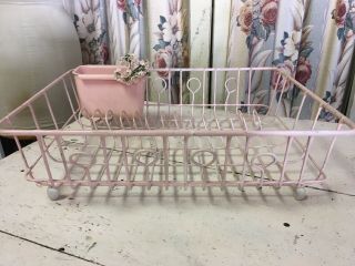 Charming Vintage / Antique Pink Chic Kitchen Dish Drying Rack Ib