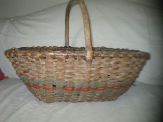 Antique Large 21 " Wood Splint Gathering Basket Paint Reserved For Al