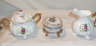 Small Vintage Enesco Japan Floral Cream Pitcher & Sugar Bowl,  Trinket Box