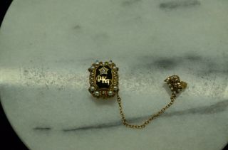 10k Yellow Gold Phi Kappa Tau Diamond & Seed Pearl Fraternity Pin Dated 1949
