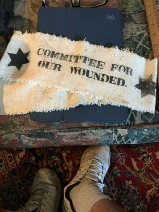 Civil War Mid 19th C.  Rare Medical Arm Band Linen Committee For Our Wounded