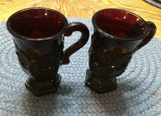 Vintage Avon Cape Cod 1876 Ruby Red Glass Pedestal Mugs (set Of 2)