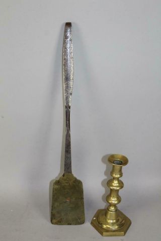 Rare 18th C Pennsylvania Wrought Iron & Brass Engraved Blade Spatula Or Peeler