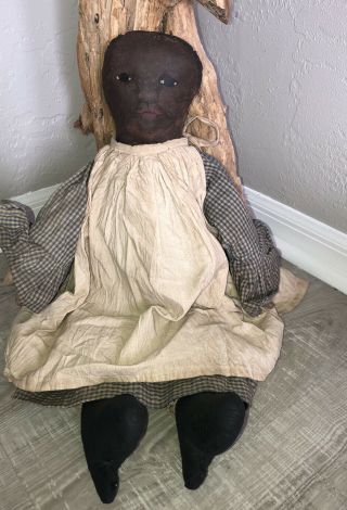 Antique Vintage Primitive Black Rag Doll