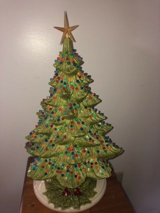 Large 21 " Vintage Lighter Green Ceramic Christmas Tree W Over 700 Bulbs/lights