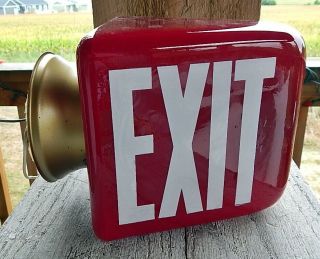 Vtg Ruby Red Glass Triangular Exit Sign