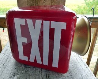 Vtg Ruby Red Glass Triangular EXIT Sign 3
