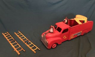 Vintage Antique Marx Toys Pressed Steel Ride On Fire Truck Vfd Firetruck