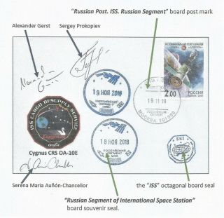 Space mail flown cover /Cygnus NASA astronaut autograph cosmonaut autograph 2