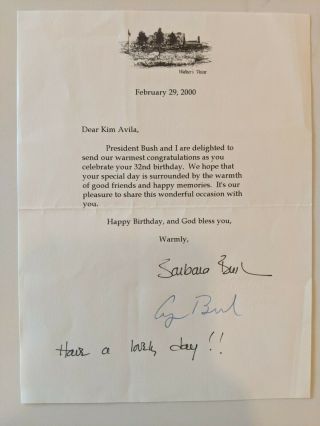 George W Bush And Barbara Bush Signed Letter From The President 