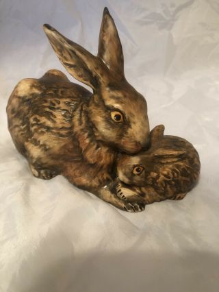 Vintage Goebel Brown Bunny Rabbit Mother & Baby Figurine Germany
