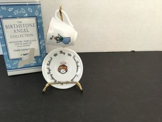 Miniature Tiny Cup And Saucer With Stand - Birthstone Month Of May