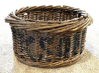 Antique Hand Woven Willow Wicker Basket W/ Painted Lettering “jackson B’ham”