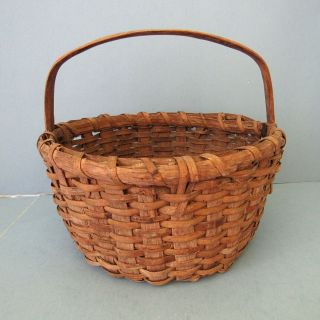 Oak Splint Handled Basket Small Storage Gathering Primitive Vintage Antique