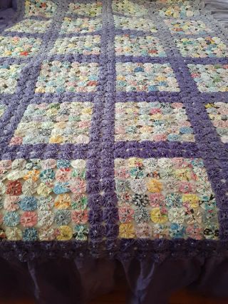 Vintage Queen Size Handmade Patchwork Quilt Bedspread Purple