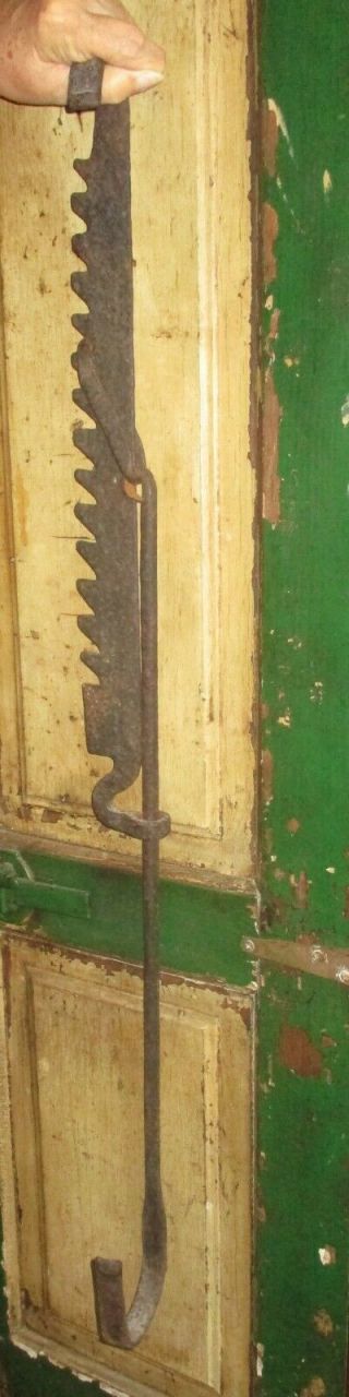 Antique Blacksmith Hand Forged Wrought Iron Adjustable Sawtooth Cooking Trammel