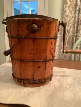 Vintage Frost King Ice Cream Maker Hand Crank Wooden Bucket Primitive