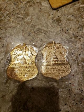 Rare Jfk/lbj 1961 & 1957 Eisenhower/nixon Inaugural Metropolitan Police Badges