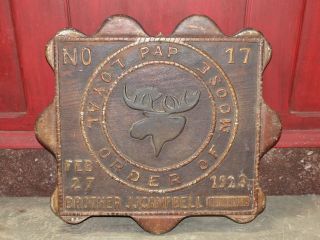 1923 Folk Art Hand Carved Wood Loyal Order Of Moose Pap Plaque Indianapolis