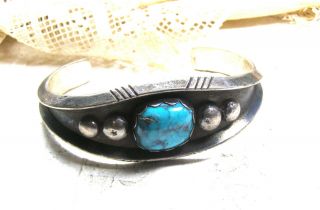 Vintage Heavy Sterling Silver Turquoise Native American Cuff Bracelet