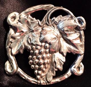 Antique Sterling Silver Grape Cluster Leaf Vine Brooch Art Nouveau Vintage Pin