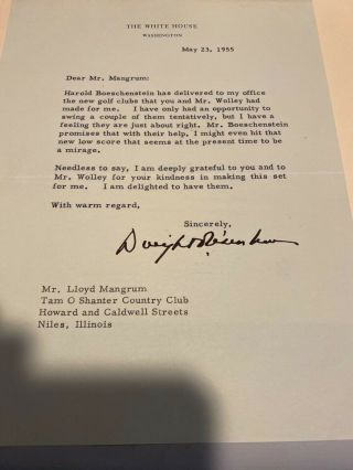 Dwight Eisenhower Autograph White House Letter To Pro Golfer.