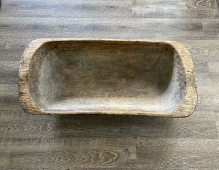 Huge 36” Antique Primitive Farm Wooden Carved Bread Dough Bowl Trough Trencher