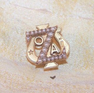 Vintage Zeta Psi Fraternity Large 10k Gold Pin / Badge,  Seed Pearls 1950 Old