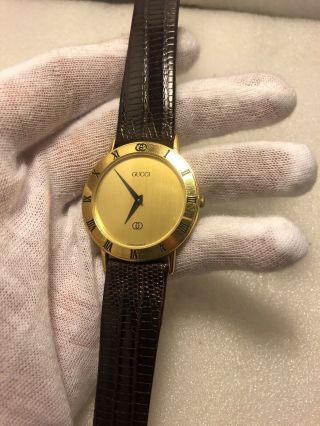 Vintage Gucci 3000m Gold Plated Watch Roman Numeral Bezel - Batt Euc