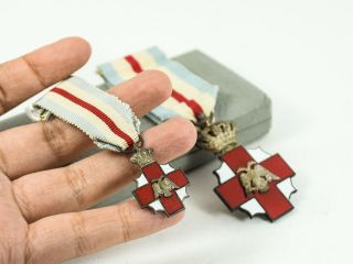 Antique Ww2 Greece Greek Red Cross Medal Award Set,  Box - Kelaidis