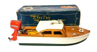 Vintage 1950s Lang Craft Model Toy Boat With Motor Japan