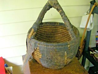 Large Antique Primitive Rustic Native Woven Basket 2