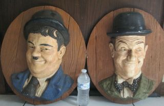 Stan Laurel Oliver Hardy Vintage Plaster Cast Wall Masks Heads Old Hollywood