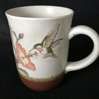 Otagiri Hummingbird Hibiscus Coffee Mug Cup White Brown Speckled Japan