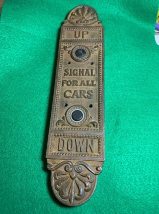 Antique Cast Iron Elevator Call Buttons Push Plate - Scroll Work