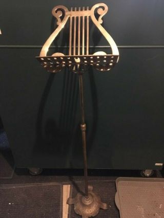Vintage Solid Brass Adjustable Music Stand Ornate Lyre Harp Design