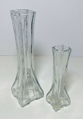 Vintage Indiana Glass Clear Chrystal Glass Bud Vases Square Base Pair