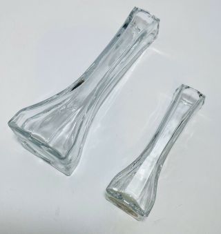 Vintage Indiana Glass Clear Chrystal Glass Bud Vases Square Base Pair 2