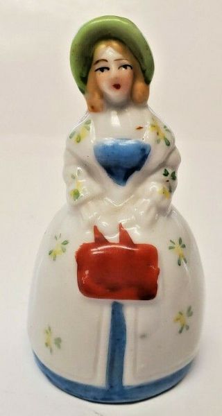 Vintage Porcelain Ceramic Figural Lady Bell Figurine Made In Japan 3 "