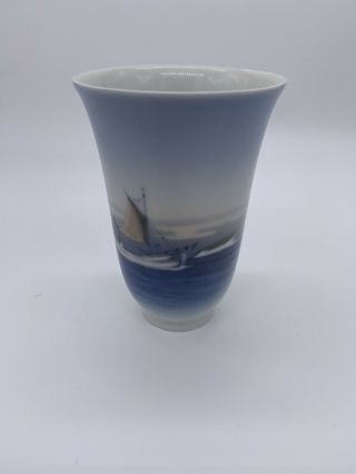 Dj Copenhagen Denmark Hand Painted Porcelain 5” Vase,  Sail Boat