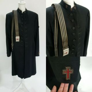 Vintage Masonic Knights Templar Long Wool Coat Early 1900 