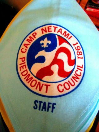 Vintage 1981 Bsa Netami Boy Scout Camp Neckerchief Piedmont Council Staff Eagle