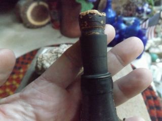 Primitive Antique Leather Gun Powder Flask Buckshot Holder Bag Horn It ' s OLD 3