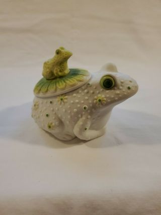 Vintage Lefton Frog Trinket Box Porcelain Bisque Hand Painted Taiwan